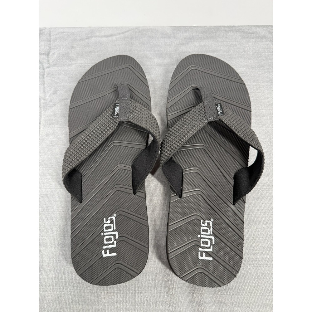 Flojos Liam Mens Size 13 Gray Black Flip Flop Sandals Thong Beach Casual NWOB